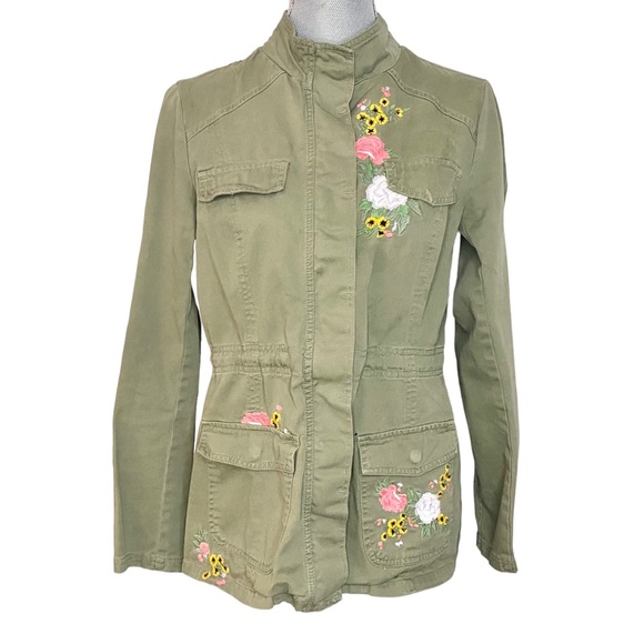 Khaki Jacket with Embroidered Flowers - Picture 2 of 7